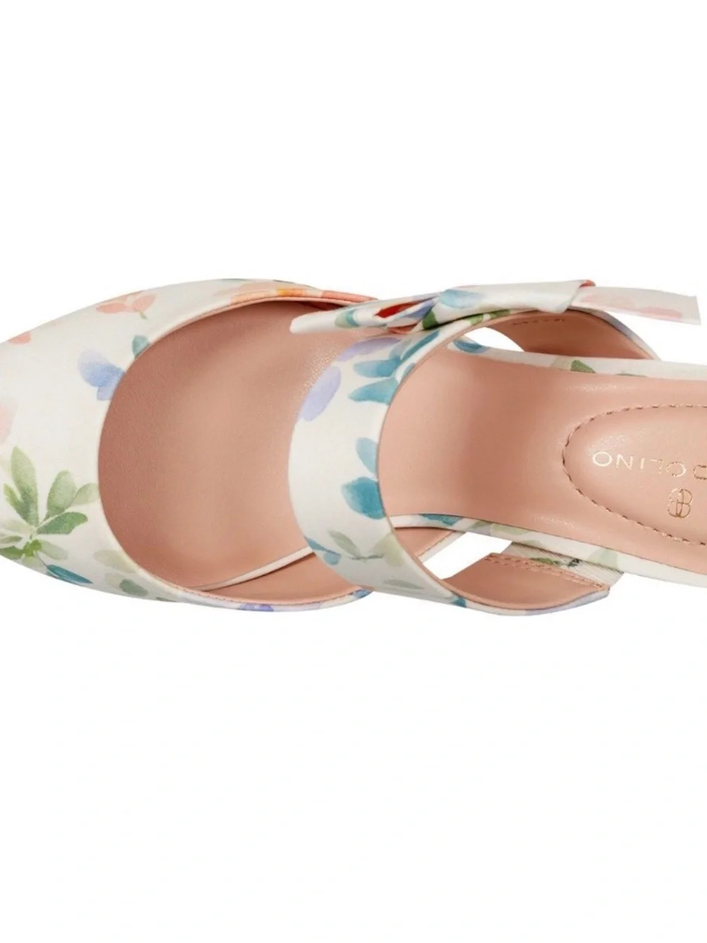 Bandolino White Floral Pointed D'Orsay Heels with Orange and Lavender Accents